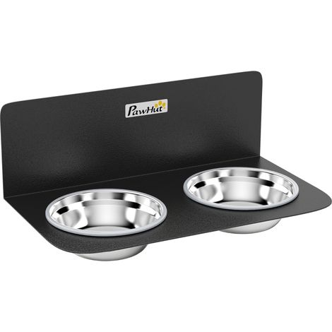 Gamelle pour chien réglable en hauteur, gamelle murale avec 2 x 800 ml de gamelles en acier inoxydable, 42 x 23,5 x 14 cm, Noir (1/5)