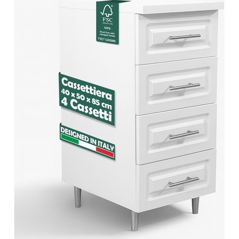 Cassettiera per Cucina Mobile Design Boiserie 4 Cassetti in Legno Colore Bianco (1/5)
