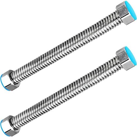 2 Pièces G1/2" x G1/2" Tuyau de Vidange Ondulé en Acier Inoxydable, pour Chauffe-eau Connecteur Plomberie Salle de Bain Tuyau Tube D'eau Chaude, 10CM (1/5)