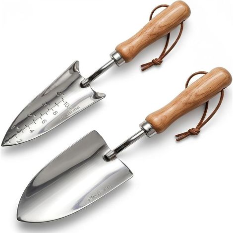 2er Outils de Jardinage en Acier 33 x 8 cm et 32,5 x 7 cm Transplantoir Truelle Jardinage Petite Pelle de Jardin pour Repiquer des Plants Désherber et Aérer la Terre (1/5)