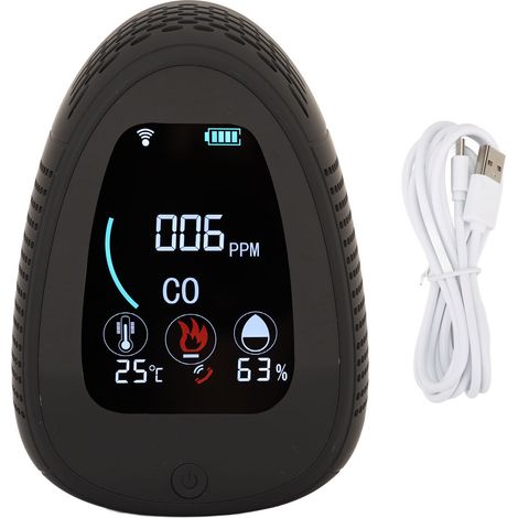 5-en-1 moniteur qualité air intérieur écran LCD détecteur température humidité environnement capteur CO2 5V noir (1/5)