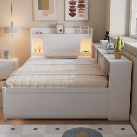 Lit simple 90x200 avec rangements et prise HAVRYA (1/5)