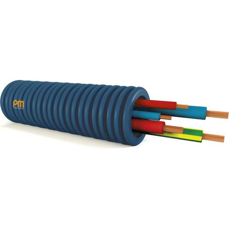 Gaine électrique préfilée D20 – 3 fils H07V-U 3g2,5 + 2x1,5 – Extra flexible pour cheminements complexes – Conduit annelé lubrifié (1/3)