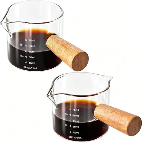 JeiibrZui Kaffeetasse – Espresso trifft Kunst – 2-teiliges Set mit Holzgriff – 1 Kanne mit einem Ausguss und 1 Kanne mit zwei Ausgüssen – Hitzebeständiges Glas für präzise Kaffeezubereitung zu Hause u (1/5)
