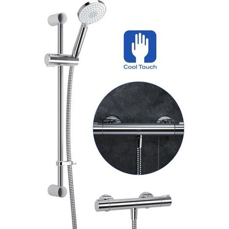 Mira EV Thermostatic Bar Mixer Shower Chrome Cool Touch + 90mm Head + Riser Rail (1/5)