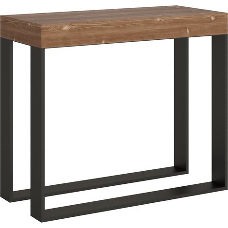 Console extensible pin massif teinté foncé et métal anthracite 40 à 300cm Elatra (1/5)