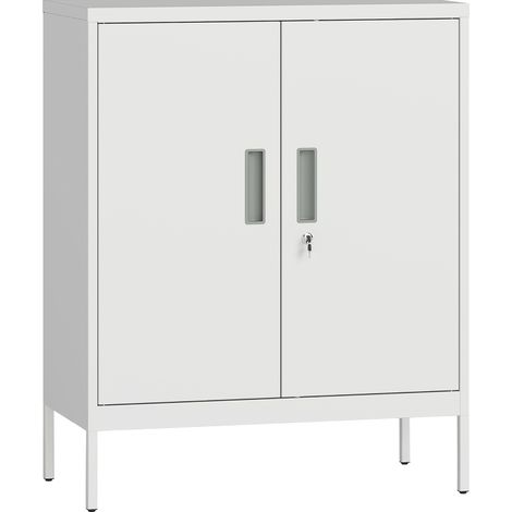 Armoire en acier blanche verrouillable avec 2 portes et étagères réglables, 80x40x100 cm, pour bureau et maison (1/5)