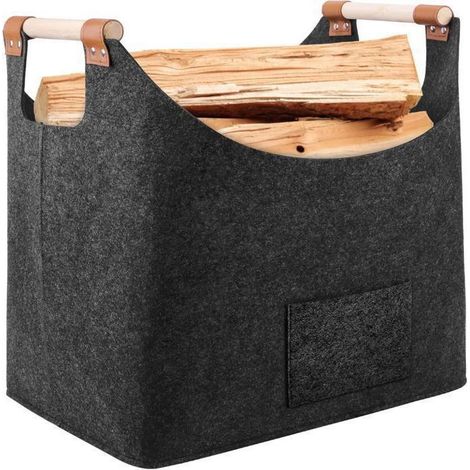 Panier à bûches pliable-XL-Feutre très épais et poignée renforcée,Comme panier à provisions,journal ou bois de chauffage,gris foncé (1/5)