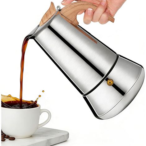 Cafetière Moka - 6 Tasses - Acier Inoxydable - Compatible Induction et Gaz - Pour Maison et Camping - 300ml (1/5)