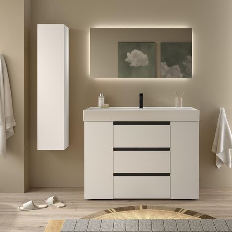 Meuble de salle de bain BEQUIA PLUS METAL 3C 120cm Blanc mat Vasque Veneto Porcelaine Centrale 1P (1/5)