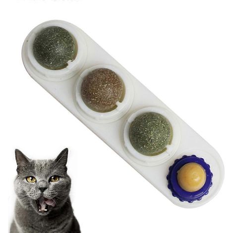 Jouets muraux à l'herbe à chat, jouets à lécher pour chats, jouets à mâcher sûrs et sains pour chatons, balle dentaire pour chat pour le nettoyage des dents - Blanc (1/5)