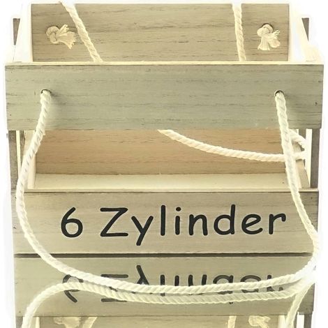 Riffelmacher & Weinberger – Caisse à bouteilles avec anse « 6 Zylinder » – Bois naturel, 23 x 14 x 15 cm (1/2)