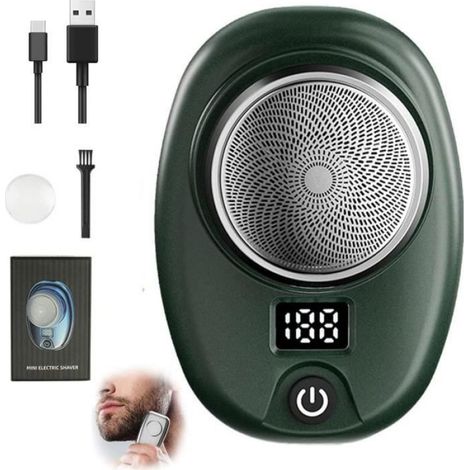 Rasoir Électrique Portable - 6 Lames Acier Inoxydable - Étanche IPX7 - Usage Sec et Humide - USB Rechargeable - Vert - 1 Pièce (1/4)