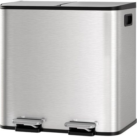Poubelle cuisine 30L 2 compartiments inox pédale Soft-Close tri sélectif (1/5)