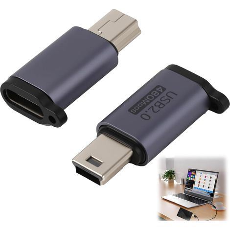 2 Pièces Adaptateur USB C vers Mini USB, Type C Femelle à Mini USB Mâle pour Charge et Transfert de Données, Compatible pour Appareils Photo Numériques, Laptops, GPS et Autres Périphériques (1/5)