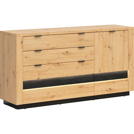 Buffet Glenn mit 4 Schubladen und 1 Tür, Holzoptik und Schwarz, 161cm