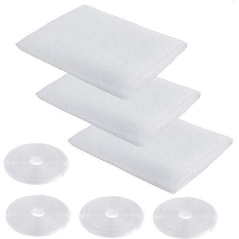 fenêtre Moustiquaire Filet Lot de 3 rubans  4 rouleaux autocollants  Moustiquaire kit de protection  1.3 m x 1.5 m  blanc (1/5)