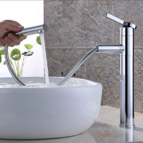 Bathroom Faucet, 360° Swivel Basin Mixer Tap, High Spout, Extendable, Suitable for Washbasin, Chrome Brass Basin Mixer Tap (1/5)