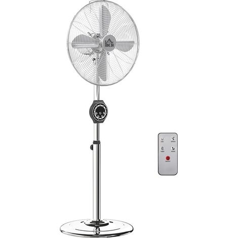 Ventilateur sur pied hauteur réglable 120-135 cm – Oscillation 75° – Minuterie 7,5 h – Télécommande – Mode veille – Argent (1/5)