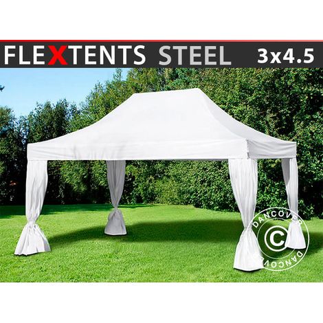 Faltzelt FleXtents Steel 3x4,5m, Weiß, mit 4 Gardinen