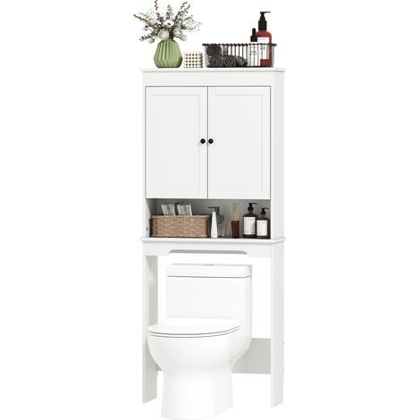 Wandhängender WC-Schrank mit 3 geschlossenen und einem offenen Fach, aus Holz, 65 x 22 x 161 cm, Weiß