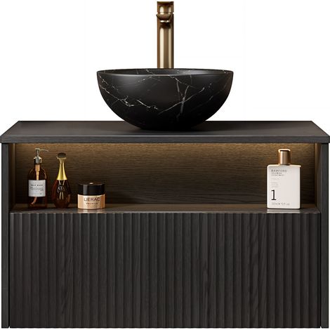 GagaMeuble vasque suspendu 80 cm noir céramique (1/5)