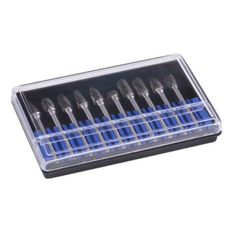 Lot de 10 limes rotatives en acier au carbure de tungstène, tige de 3 mm, diamètre de coupe de 6 mm, double coupe (1/4)