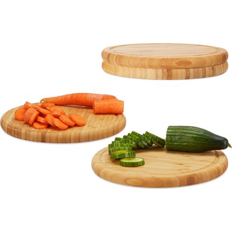 Relaxdays Round Breakfast Board Set of 4, 30 cm, Robust Kitchen Cutting Board, Natural Serving Tray, Chopping, Platter, Round