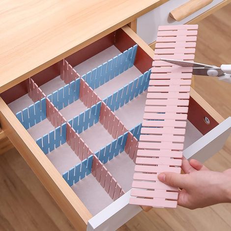 Set di 16 divisori per cassetti, griglia in plastica fai-da-te, divisori regolabili per cassetti, contenitori per la casa, organizer per biancheria intima, organizer per il trucco (1/5)