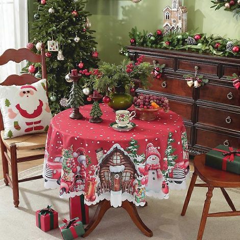 Nappe de Noël 2026, imperméable, en polyester, impression numérique, ronde, motif flocons de neige, décoration de fête, tissu 18120 ronds [210 g] (1/5)