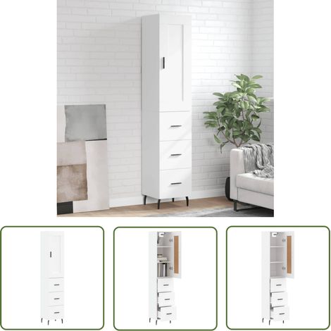 The Living Store Highboard Weiß 34,5x34x180 cm Holzwerkstoff - Hochschrank - Wohnzimmer Dekoration - Aufbewahrungsschrank - Weißer Schrank - Regal (1/5)