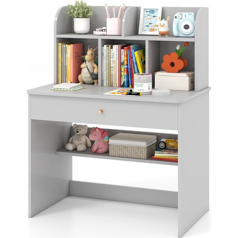 Kids Study Desk With Drawer And Storage Shelf, Grey (1/5)