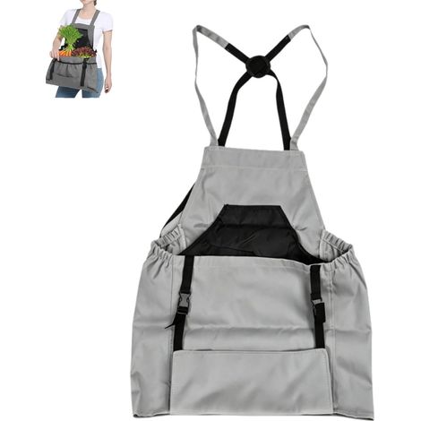 Grembiule da giardinaggio, grembiule da giardino in tela, borsa per la raccolta di frutta, verdura e bacche, borsa da giardino, grembiule da giardino con tasche per uomo e donna (grigio) (1/5)