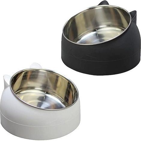 Lot de 2 gamelles surélevées en inox antidérapantes, noir et blanc (1/4)