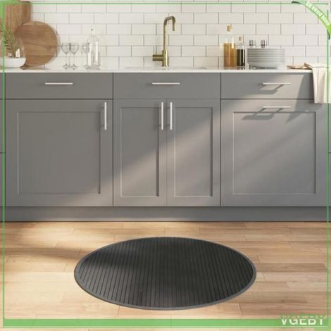 Tapis rond - FAFEISY - 376982 - Bambou 80 cm - Gris - Antidérapant (1/5)