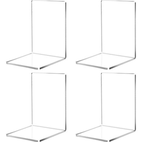 Lot de 4 serre-livres en acrylique transparent pour l'école, la maison, le bureau, la bibliothèque, le dortoir et le bureau (4,75 x 4,75 x 7,12 pouces) (1/5)