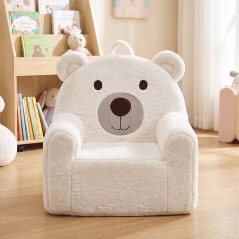 Wahson Poltroncina per Bambini Morbida, Antiscivolo Tasche Bilaterale Gommapiuma ad Alta Resilienza per camera da letto/soggiorno, Bianco (1/5)