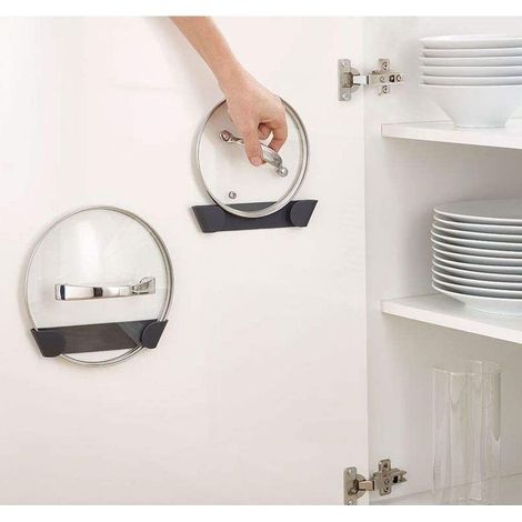 Ensemble de 2 Porte-Couvercles pour Casseroles et Casseroles, Organisateur de Rangement Mural Auto-Adhésif (1/4)