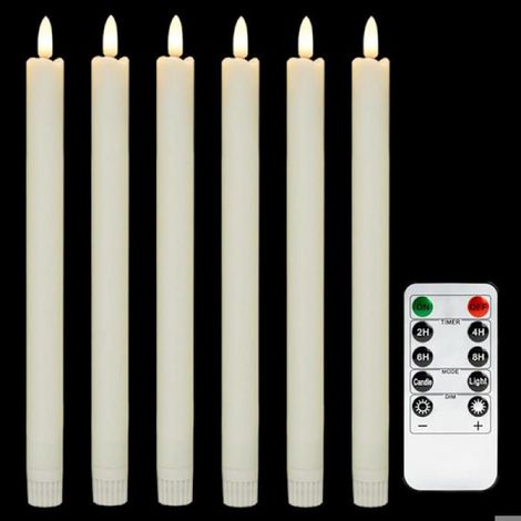 Bougies LED lot de 6 à piles 21x165mm avec télécommande minuterie lumière chaude effet vacillant lisse (1/5)