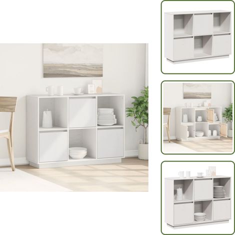 Buffet Blanc 110,5x35x80 cm Bois massif de pin - Buffet Blanc - Meuble Rangement - Armoire Cuisine - Commode - Mobilier Salon (1/5)