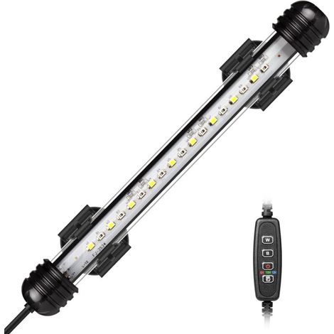 Lampe LED submersible pour aquarium 19 cm – Éclairage bleu et blanc – Minuterie automatique – Étanchéité IP68 – Luminosité réglable 20-100%