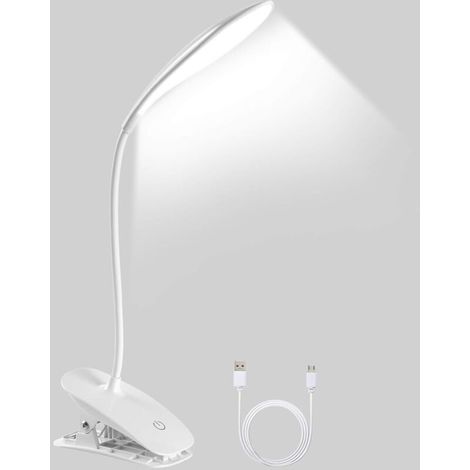 Lampe de Bureau à Pince LED Lampe Rechargeable USB 360° avec 3 Niveaux de Luminosité pour Lecture (1/5)