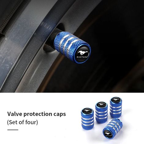 (Bleu à carreaux) 4 bouchons de valve de pneu de voiture compatibles avec ST Racing RS S Mustang Kuga Fiesta Fusion Mondeo Edge Focus (1/5)