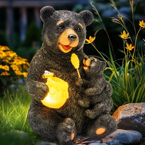Statue solari da giardino, statuette magnetiche a forma di orso, luci da esterno, decorazioni da giardino, regali unici per compleanno o inaugurazione della casa per mamma e donna, colore nero