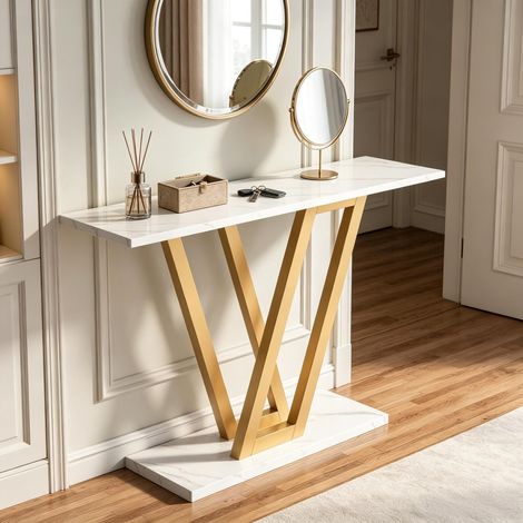 Console de style industriel de 110 cm, table d'entrée fine avec structure métallique stable, meuble décoratif pour salon (1/5)