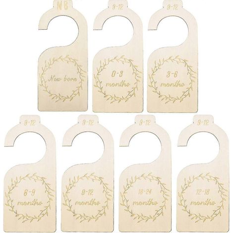 Lot de 7 séparateurs de placard pour bébé, organisateurs de placard en bois, séparateurs de placard suspendus pour bébé, de la naissance à 24 mois. (1/5)