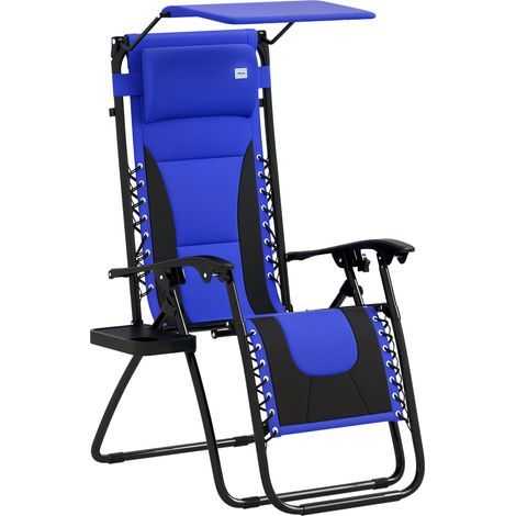 Blue Zero Gravity Folding Recliner Chair with Shade,Padded Seat,Cup Holder,Soft Cushion for Poolside and Camping