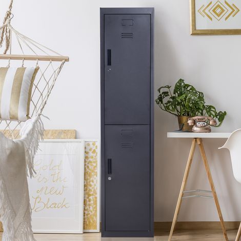 Armoire à casiers à 4 niveaux. casier vestiaire métallique avec 2 portes verrouillables à 2 clés. 38x46x180cm. noir