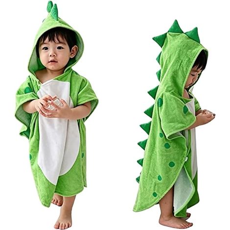 0-4 Years Baby Hooded Bathrobe, Cotton Bath Towel for Children, Beach Dress, Hooded Poncho for Baby Boys Girls (Green) (1/5)