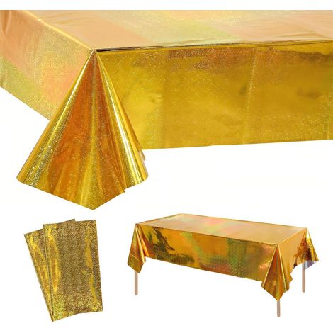 2er-Pack Gold Party Tischdecke Glitzer 137x274cm, wasserabweisend, Einweg